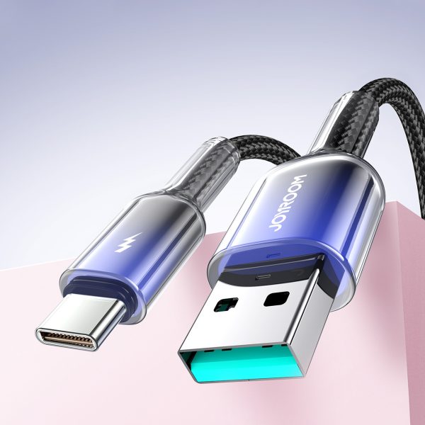 Crystal-Clear sērijas 3A USB-A - USB-C kabelis 1,2 m - melns