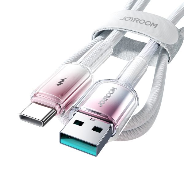 Crystal-Clear sērijas 3A USB-A - USB-C kabelis 1,2 m - balts