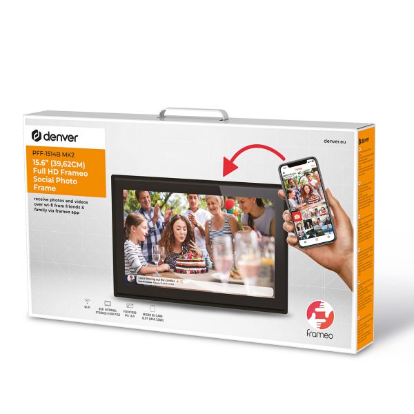 Digitālais rāmis 15,6 collu 8 GB microSD WiFi skaļrunis MP4 AVI Frameo PFF-1514B - melns