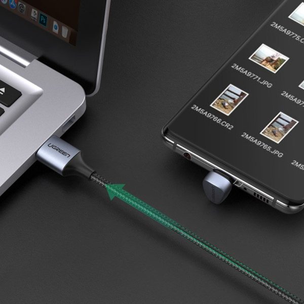 Leņķiskais USB spēļu kabelis - USB-C ātrās uzlādes AFC FCP 3A 18W - pelēks
