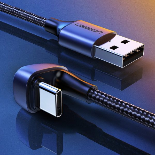 Leņķiskais USB spēļu kabelis - USB-C ātrās uzlādes AFC FCP 3A 18W - pelēks