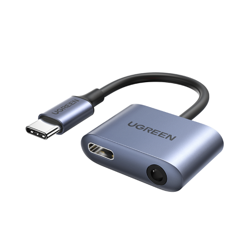 USB-C - USB-C + 3,5 mm mini ligzdas audio adapteris - pelēks