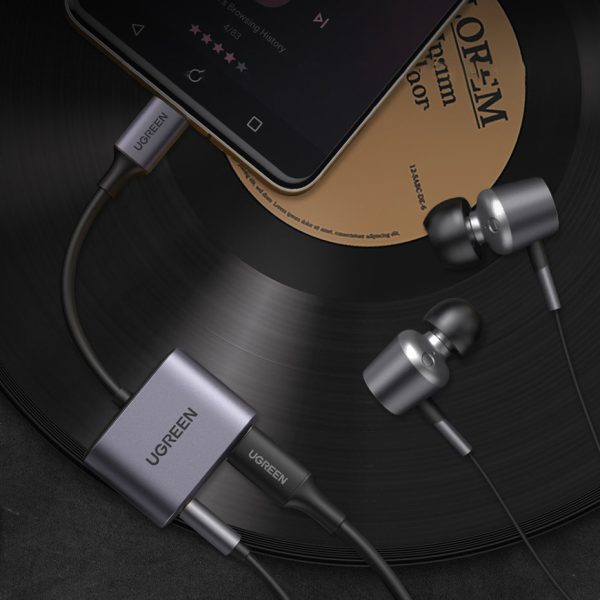 USB-C - USB-C + 3,5 mm mini ligzdas audio adapteris - pelēks