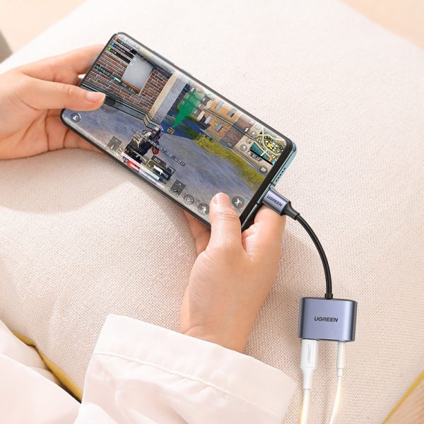 USB-C - USB-C + 3,5 mm mini ligzdas audio adapteris - pelēks