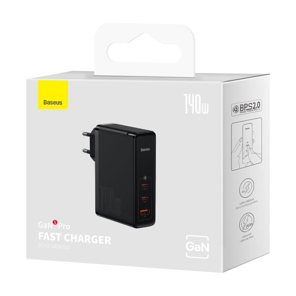 GaN5 Pro 2xUSB-C+USB-A 140W ES ātrās uzlādes ierīce - melna