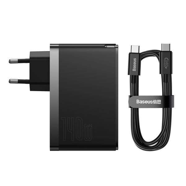 GaN5 Pro 2xUSB-C+USB-A 140W ES ātrās uzlādes ierīce - melna