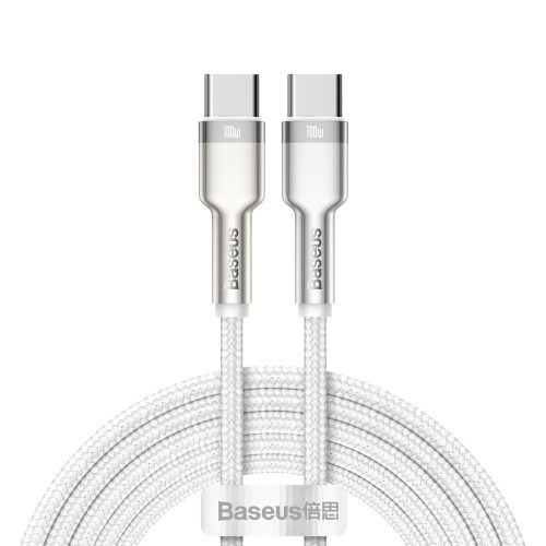 USB-C kabelis - USB-C sērija Metal Data PD QC SCP 100W 5A 1m - balts