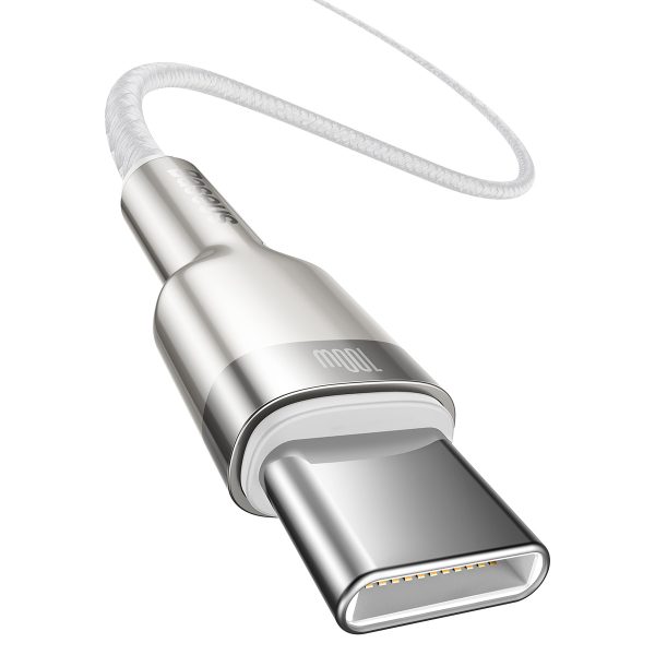 USB-C kabelis - USB-C sērija Metal Data PD QC SCP 100W 5A 1m - balts