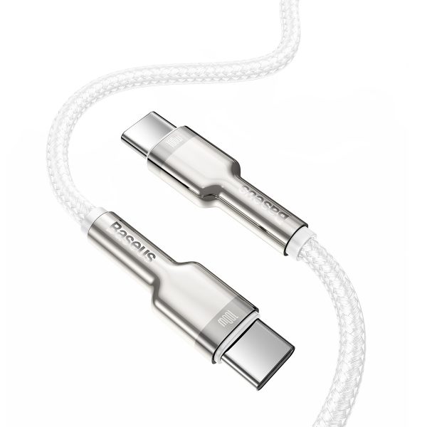 USB-C kabelis - USB-C sērija Metal Data PD QC SCP 100W 5A 1m - balts