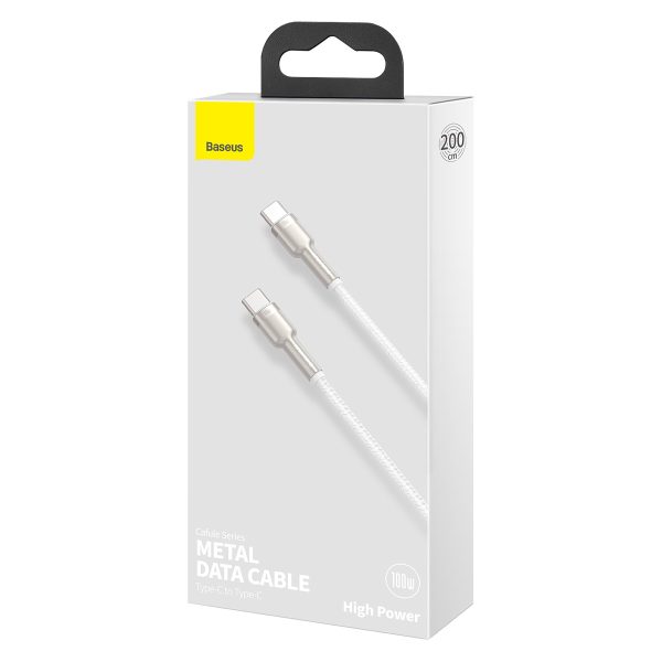 USB-C kabelis - USB-C sērija Metal Data PD QC SCP 100W 5A 1m - balts