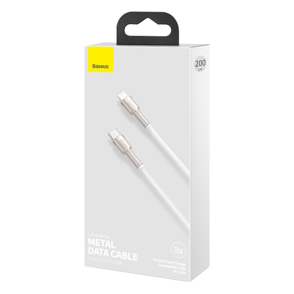 Kabelis iPhone USB-C - Lightning sērijas Metal Data 20W PD 2m - balts
