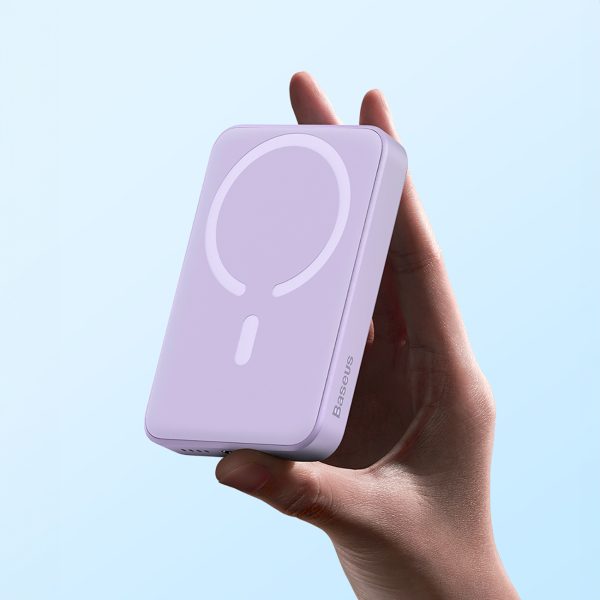 Magnētiskā induktīvā pārnēsājamā uzlādes ierīce 10000mAh 20W + USB-C kabelis - violeta