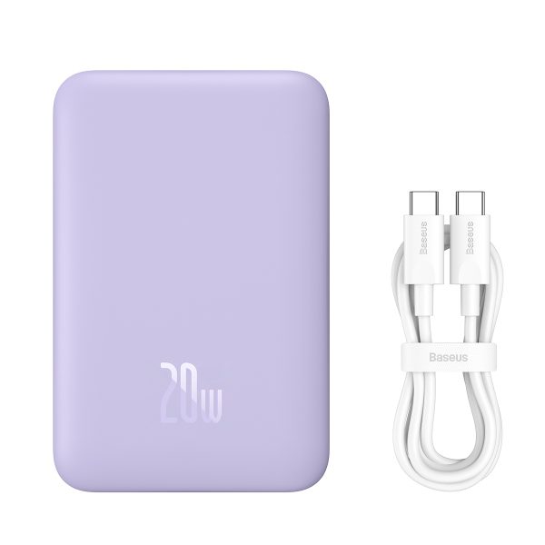 Magnētiskā induktīvā pārnēsājamā uzlādes ierīce 10000mAh 20W + USB-C kabelis - violeta