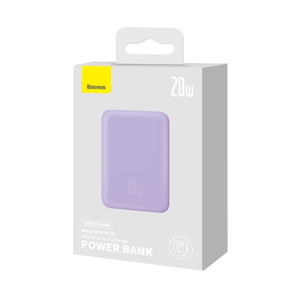 Magnētiskā induktīvā pārnēsājamā uzlādes ierīce 10000mAh 20W + USB-C kabelis - violeta