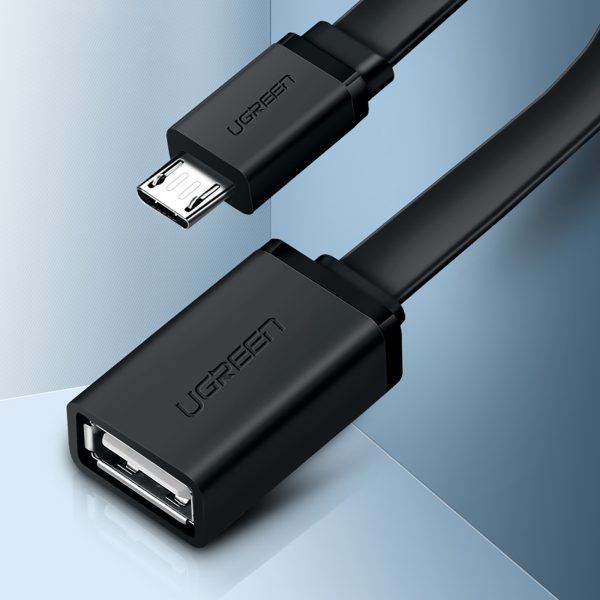 Adapteris micro USB (vīriešu) - USB-A (sieviešu) OTG plakans 0.15m - melns