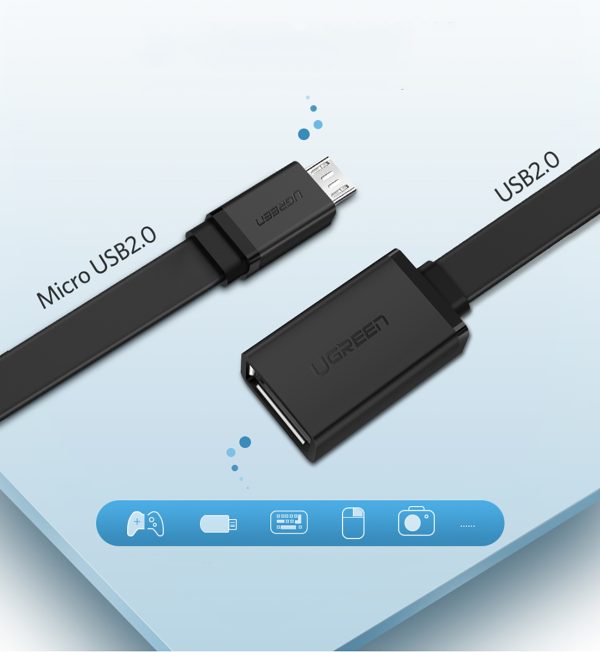 Adapteris micro USB (vīriešu) - USB-A (sieviešu) OTG plakans 0.15m - melns