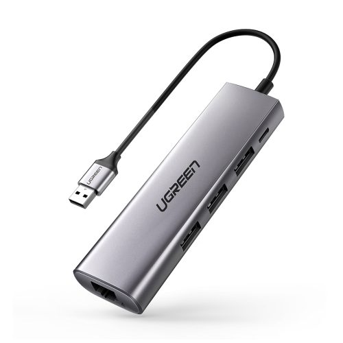5in1 centrmezgla adapteris USB-A 3.0 - RJ45 / 3x USB-A 3.0 / micro USB - pelēks
