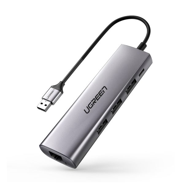5in1 centrmezgla adapteris USB-A 3.0 - RJ45 / 3x USB-A 3.0 / micro USB - pelēks