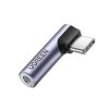 USB-C (vīriešu) - 3,5 mm mini ligzda (sieviešu) leņķiskais audio adapteris - pelēks