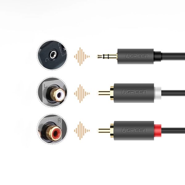 Audio kabelis 3,5 mm miniligzda (vīriešu) - 2RCA (vīriešu) 2 m - pelēks