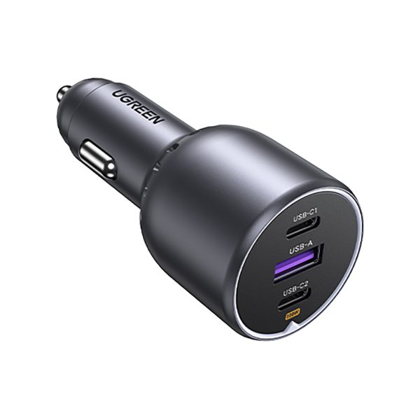 Automašīnas lādētājs 130W 2x USB-C 1x USB-A - pelēks