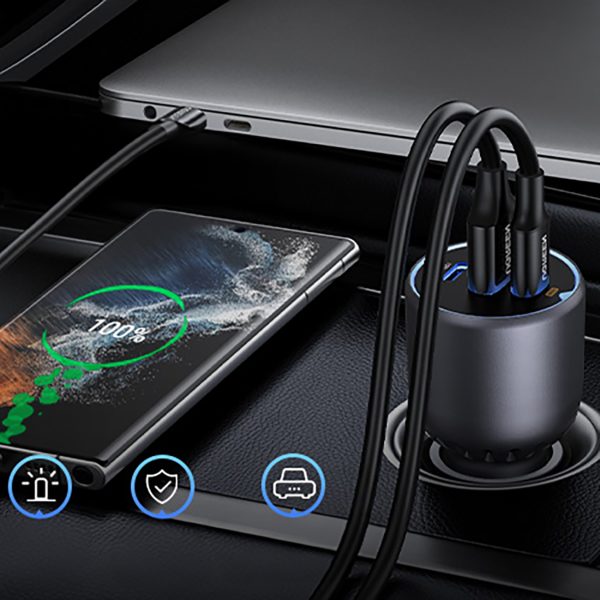 Automašīnas lādētājs 130W 2x USB-C 1x USB-A - pelēks