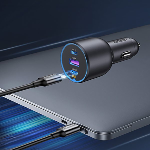 Automašīnas lādētājs 130W 2x USB-C 1x USB-A - pelēks