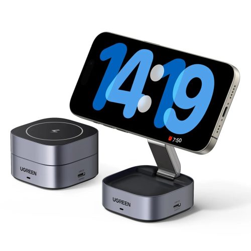 3in1 MagSafe Qi induktīvais lādētājs tālruņa austiņām ar USB-C portu - melns