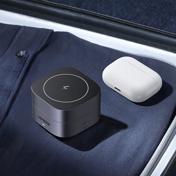 3in1 MagSafe Qi induktīvais lādētājs tālruņa austiņām ar USB-C portu - melns