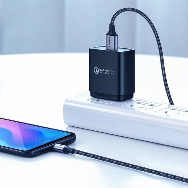 Kabelis USB-A - USB-C QC 3.0 3A 0.25m - pelēks