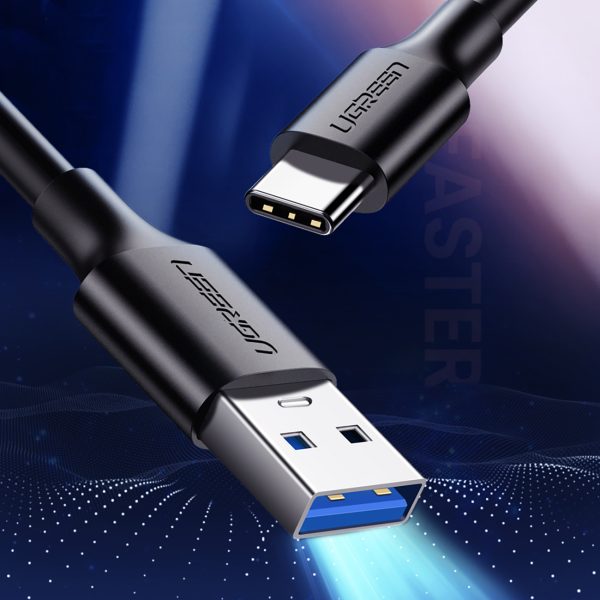 Kabelis USB-A 3.0 - USB-C 3A 0.5m - melns