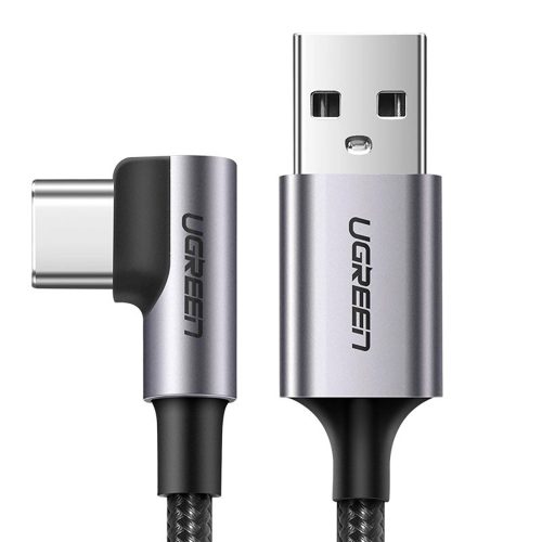USB-A - USB-C 3A 3 m leņķisks kabelis - pelēks