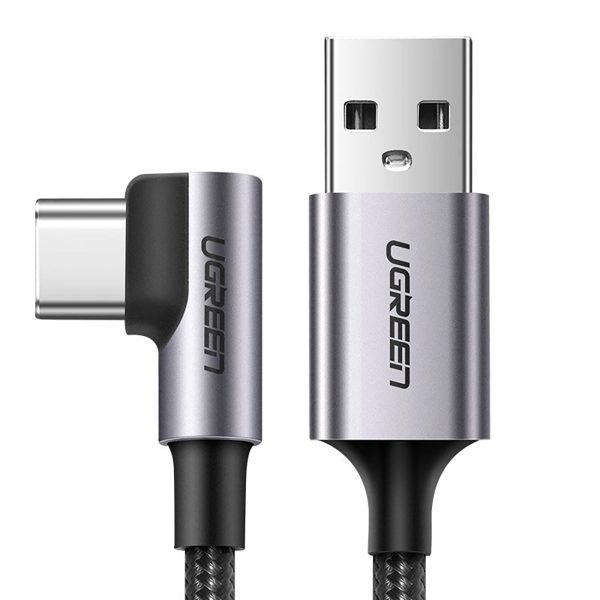 USB-A - USB-C 3A 3 m leņķisks kabelis - pelēks
