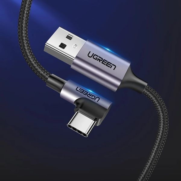 USB-A - USB-C 3A 3 m leņķisks kabelis - pelēks