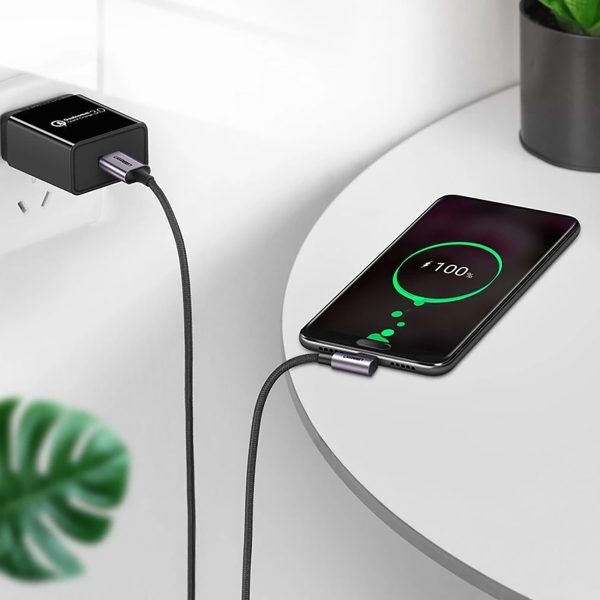USB-A - USB-C 3A 3 m leņķisks kabelis - pelēks