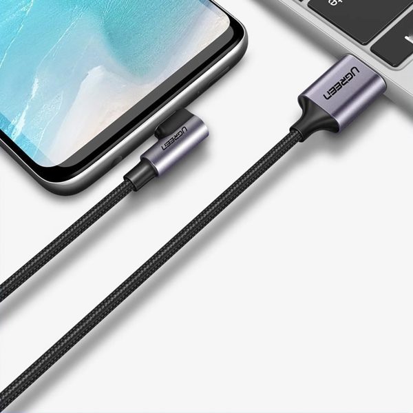 USB-A - USB-C 3A 3 m leņķisks kabelis - pelēks