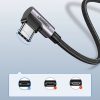USB-A - USB-C 3A 3 m leņķisks kabelis - pelēks