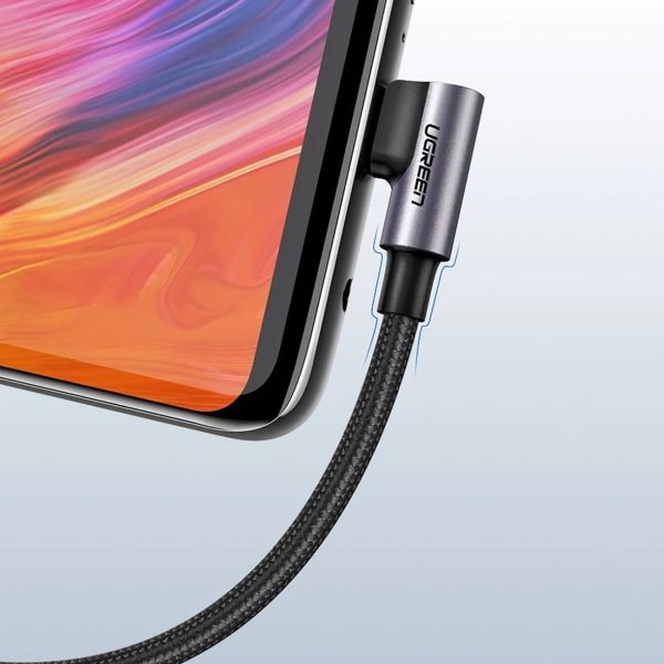 USB-A - USB-C 3A 3 m leņķisks kabelis - pelēks