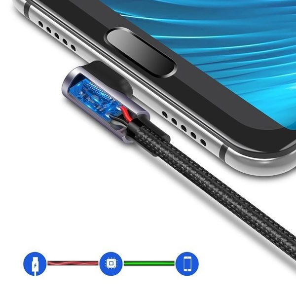 USB-A - USB-C 3A 3 m leņķisks kabelis - pelēks