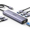 6in1 centrmezgla adapteris USB-C - 3x USB-A 3.0 / HDMI / RJ45 / USB-C PD - pelēks