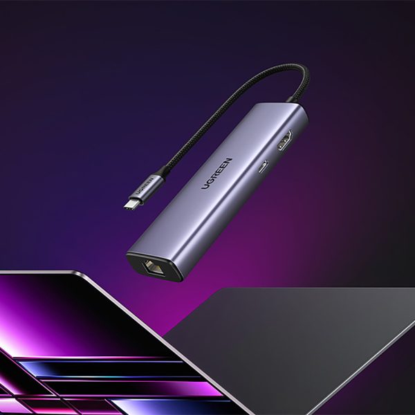 6in1 centrmezgla adapteris USB-C - 3x USB-A 3.0 / HDMI / RJ45 / USB-C PD - pelēks