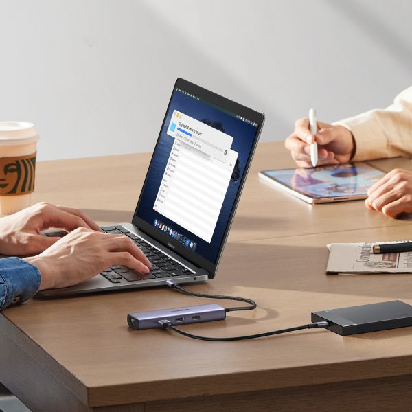 6in1 centrmezgla adapteris USB-C - 3x USB-A 3.0 / HDMI / RJ45 / USB-C PD - pelēks