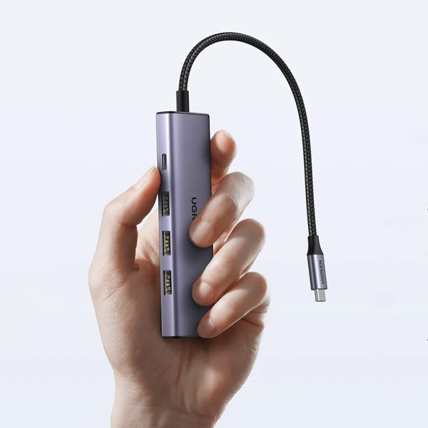 5in1 centrmezgla adapteris USB-C - USB-C PD / HDMI / 3x USB-A 3.0 - pelēks