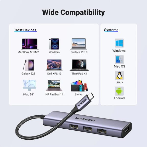 5in1 centrmezgla adapteris USB-C - USB-C PD / HDMI / 3x USB-A 3.0 - pelēks