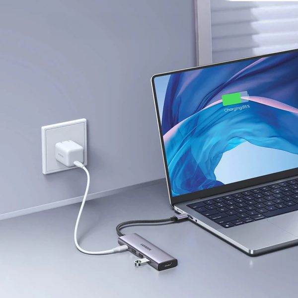 5in1 centrmezgla adapteris USB-C - USB-C PD / HDMI / 3x USB-A 3.0 - pelēks
