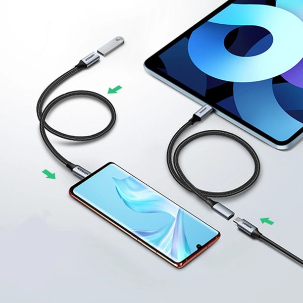 USB-C PD QC 100W 5A 10Gbps 0,5m pagarinātāja kabelis - pelēks