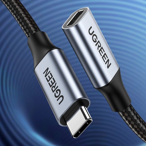 USB-C PD QC 100W 5A 10Gbps 0,5m pagarinātāja kabelis - pelēks