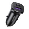 USB-C USB-A 30W automašīnas lādētājs - melns
