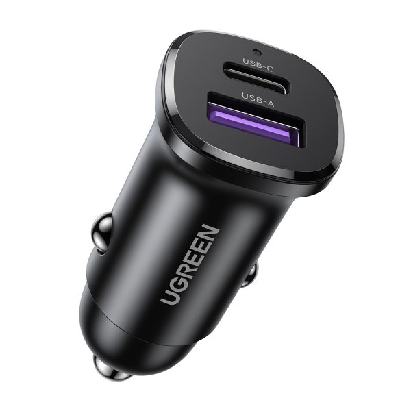 USB-C USB-A 30W automašīnas lādētājs - melns