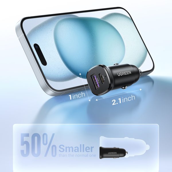 USB-C USB-A 30W automašīnas lādētājs - melns
